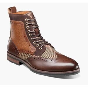 Stacy Adams Oswyn Wingtip Lace Boots Brown Multi Leather Textile Size 10 NWOB